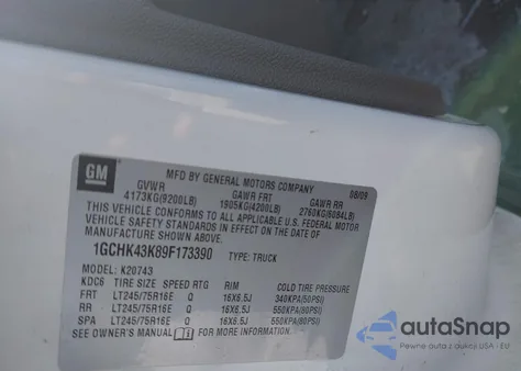 2009 Chevrolet Silverado 2500Hd Work Truck from USA, damaged, VIN 1GCHK43K89F173390